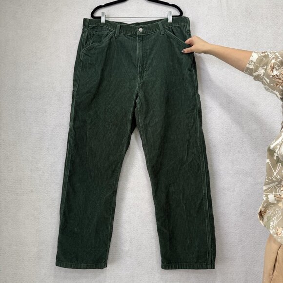 Levi's Corduroy Carpenter Pants Mens 38x32 Green Workwear Utility 55849-0055 - Picture 2 of 13